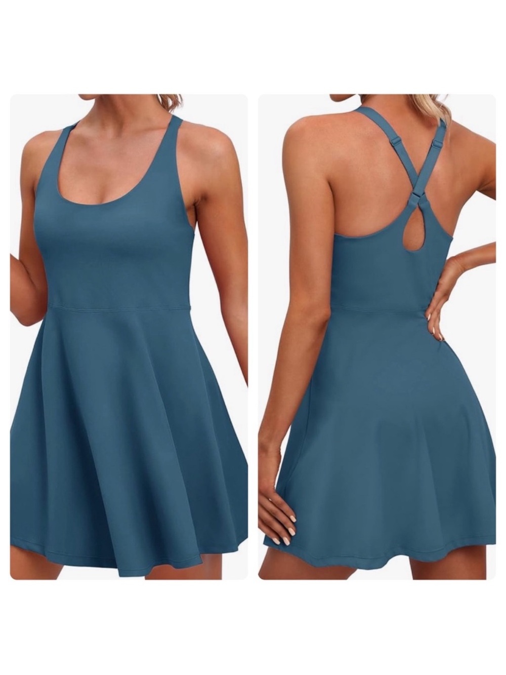 IUGA Teal Tennis Dress Built-In Shorts Criss Cross Back XL